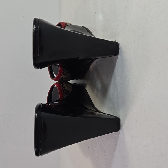 Gucci Vintage GG Logo Monogram Wedge Mules Heels 6½ - Picture 5 of 12